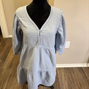 Mododoc Light Blue V Neck Gauze Tiered Dress Medium EUC